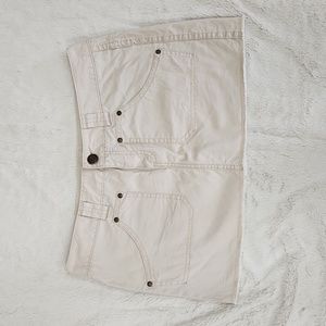 Express Y2K Cream Khaki Mini Skirt Frayed Raw Hem Women's Size 10 Vintage Retro